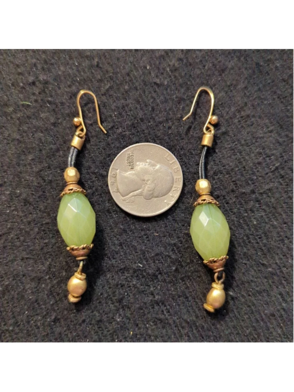 Gold Tone Green Beaded Dangle Statement Earrings
